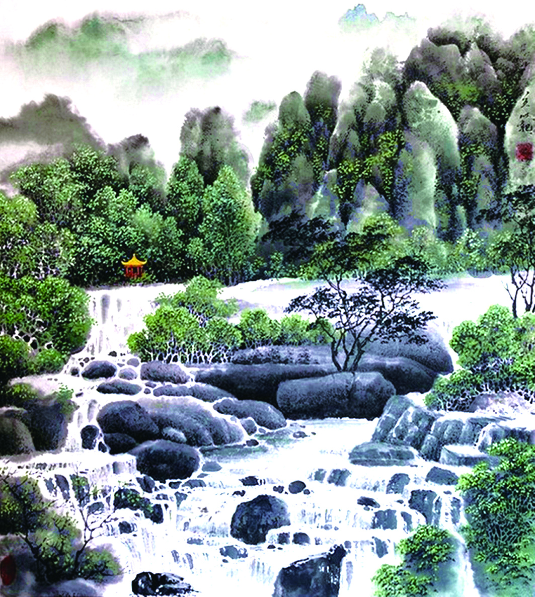 4,、國畫——春到水潺